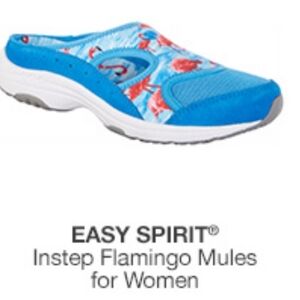 EASY SPIRIT ANNIVERSARY TRAVELTIME MULES -8 BLUE FLAMINGO. SIZE 6 .5.